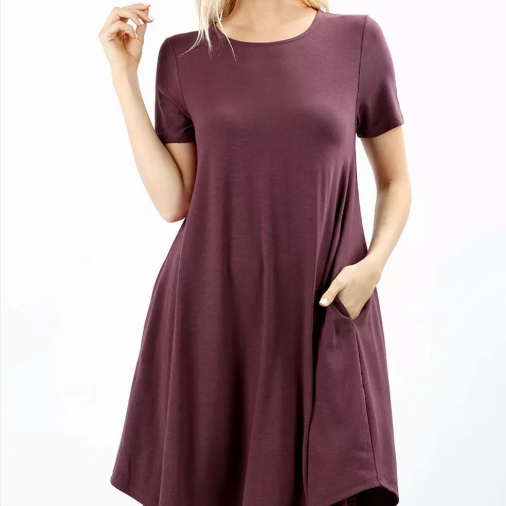 Short Sleeve Round Hem A-Line Tunic Dress